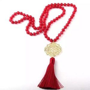 Mala Meditation Beads yoga bohemian necklace red gold boho gypsy natural
